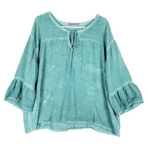 Arianna by Howards Blouse Womens L/XL Teal Peasant Girl Beach Boho